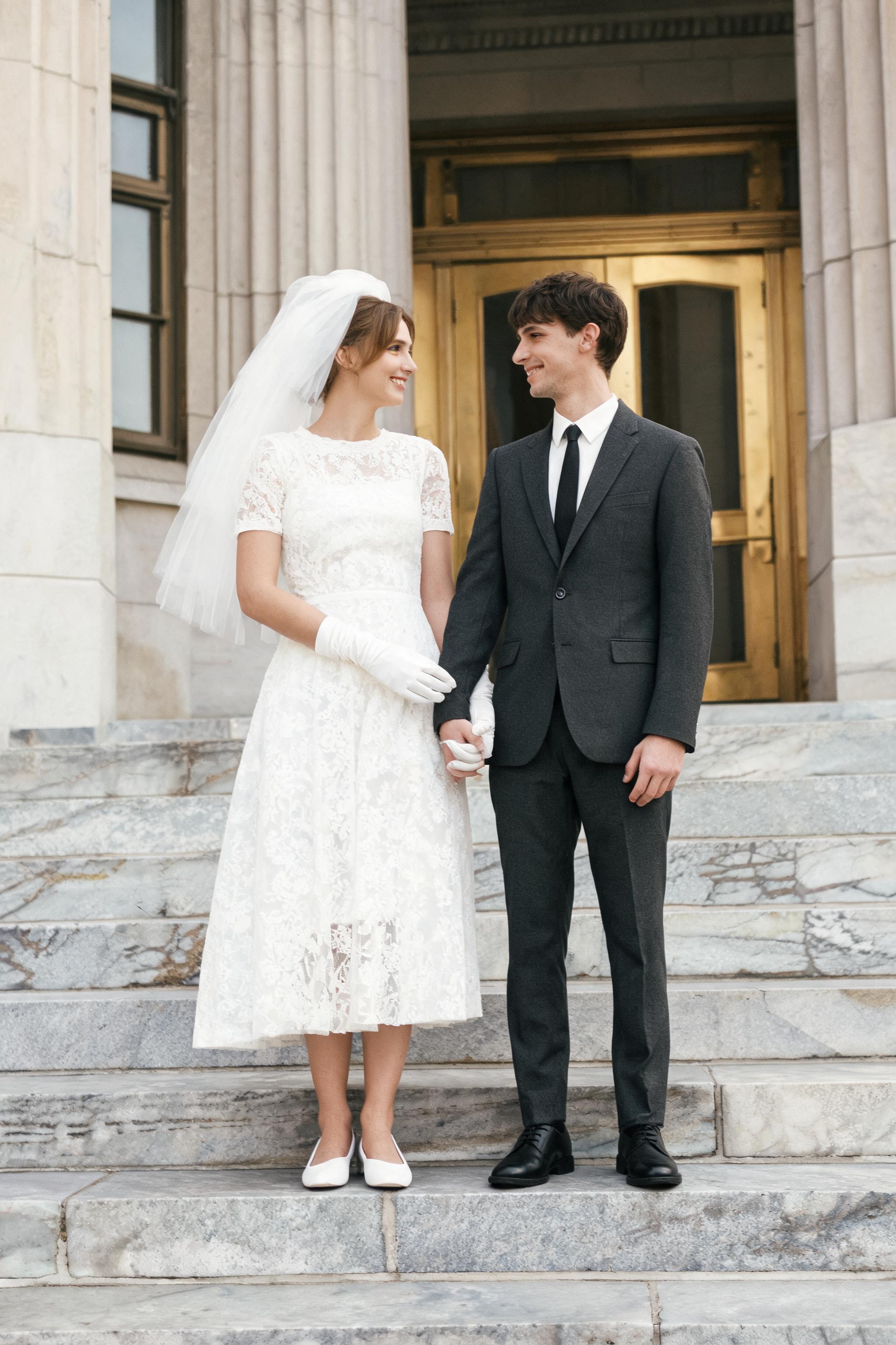 AI vintage courthouse elopement photos