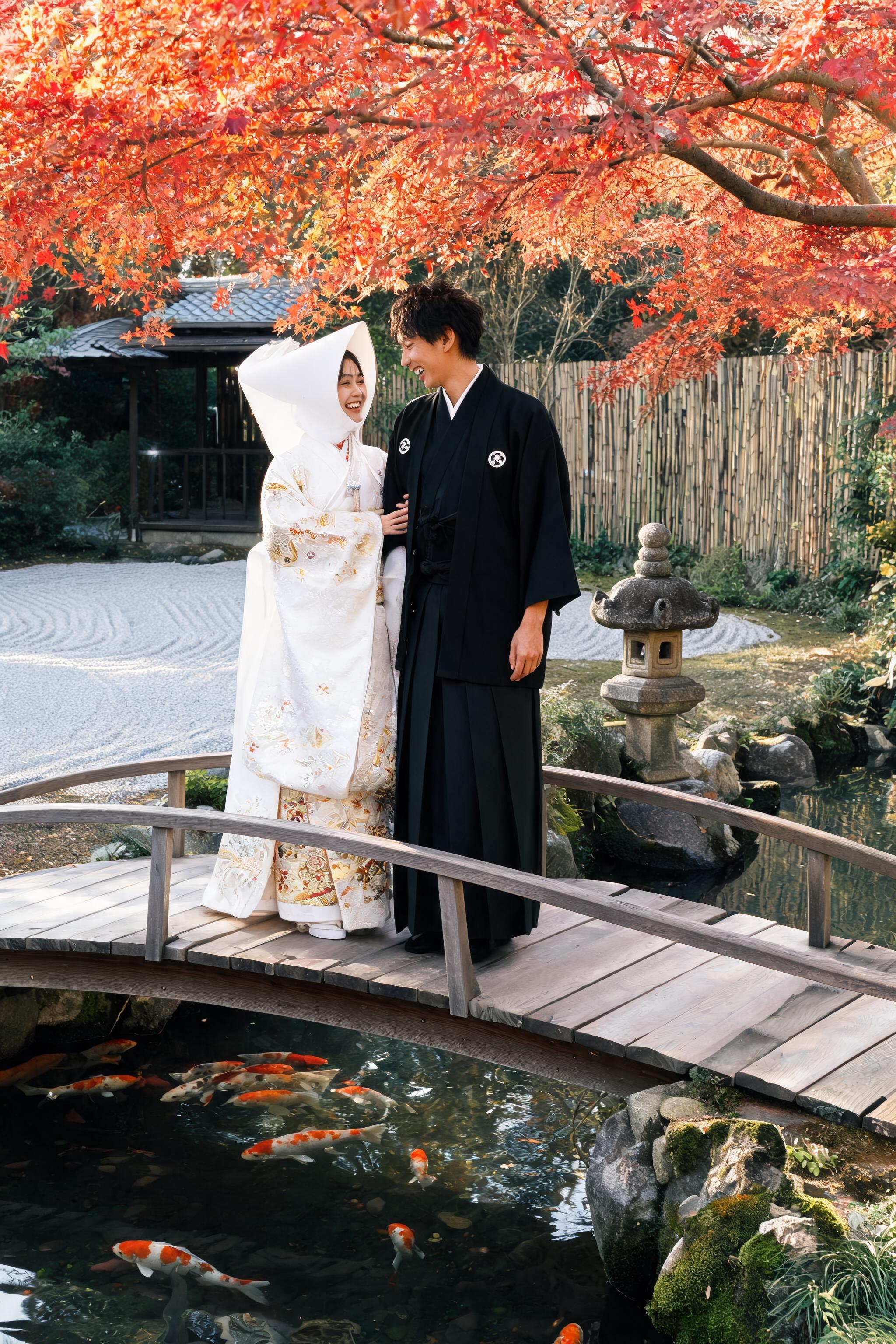AI japanese garden wedding photos