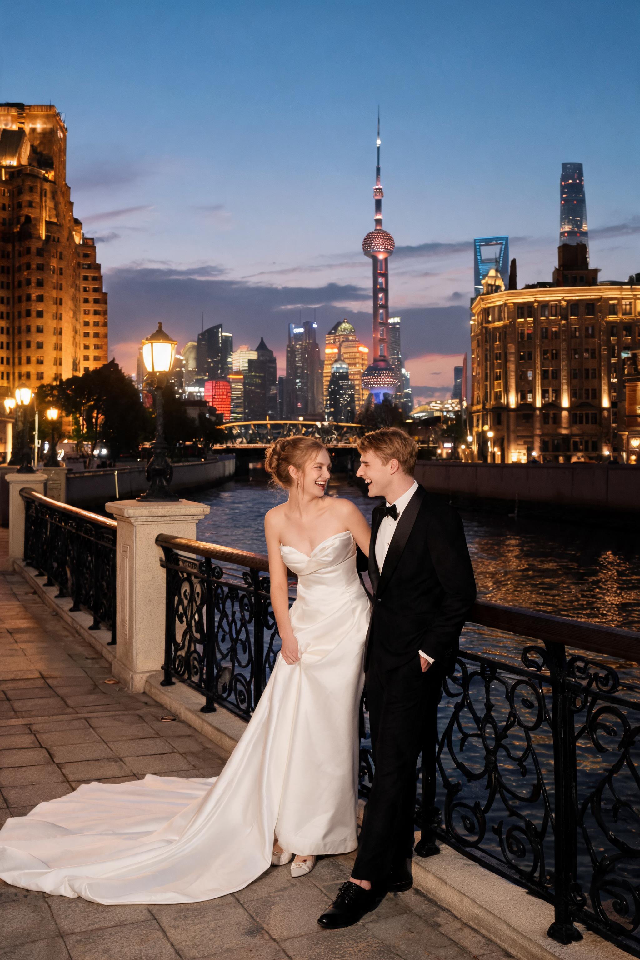 AI shanghai bund wedding photos